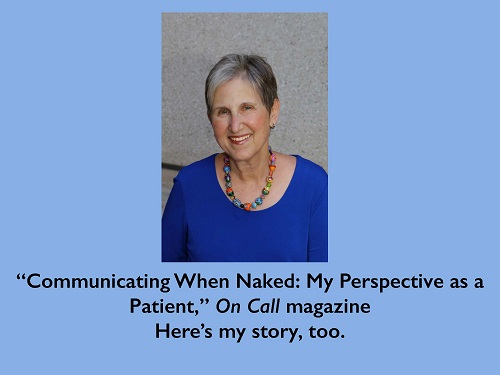 “Communicating When Naked: My Perspective as a Patient,” Helen Osborne.