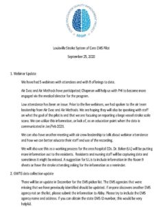 Louisville Stroke System of Care Ems Pilot Meeting Notes 25 September 2020